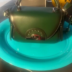 Green Structured Top Handle Satchel Bag w/ Turn Lock